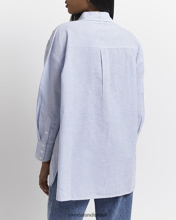 לבוש River Island חולצת פסים רקומה כְּחוֹל נשים BDZ4085016