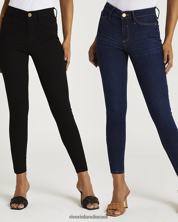 לבוש River Island חבילת ג'ינס סקיני ג'ינס בינונית של מולי שָׁחוֹר נשים BDZ4085022