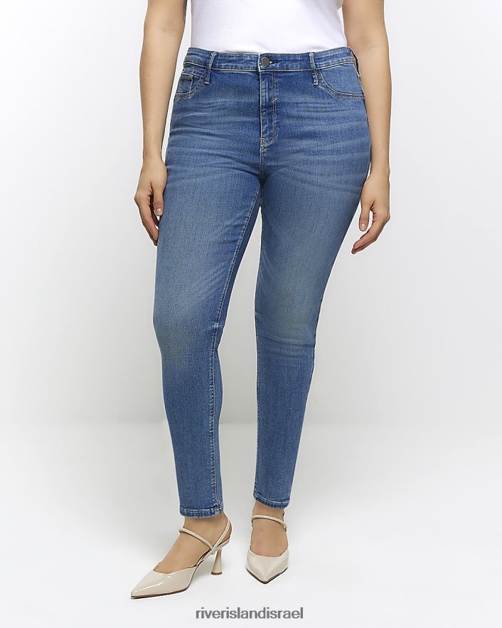 לבוש River Island בתוספת ג'ינס מחוטב בגזרה רזה כְּחוֹל נשים BDZ4085028
