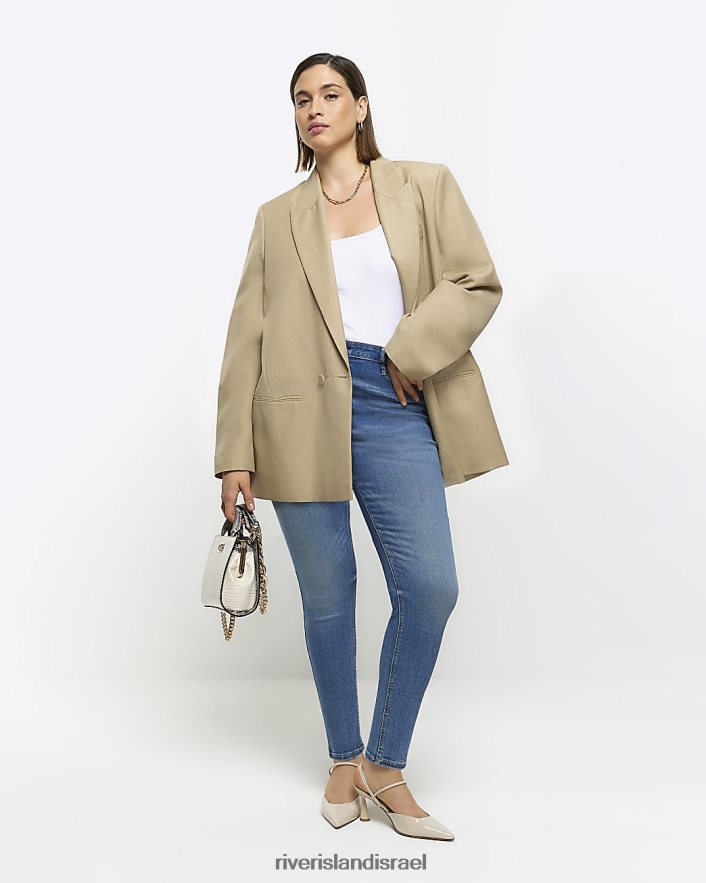 לבוש River Island בתוספת ג'ינס מחוטב בגזרה רזה כְּחוֹל נשים BDZ4085028