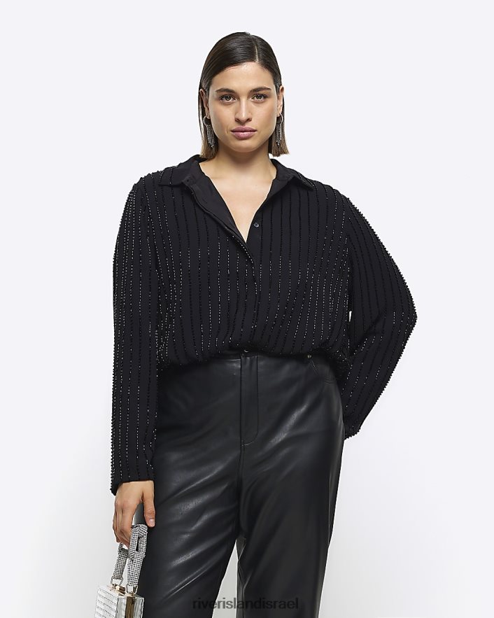לבוש River Island בתוספת חולצה עם שרוולים ארוכים שָׁחוֹר נשים BDZ4085031
