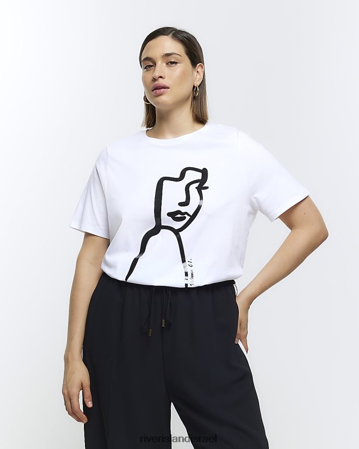 לבוש River Island בתוספת חולצת טריקו גרפית לפנים לבן נשים BDZ4085036