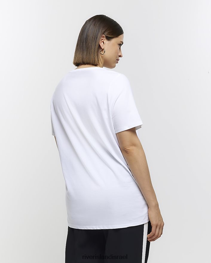 לבוש River Island בתוספת חולצת טריקו גרפית לפנים לבן נשים BDZ4085036