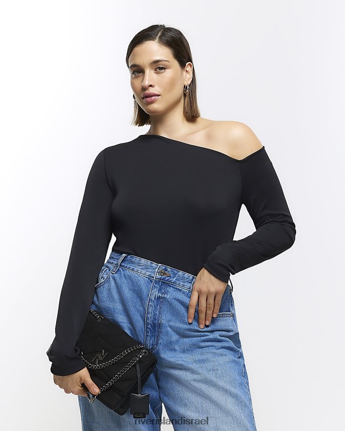 לבוש River Island פלוס חלק עליון עם שרוול ארוך מחוץ לכתף שָׁחוֹר נשים BDZ4085039