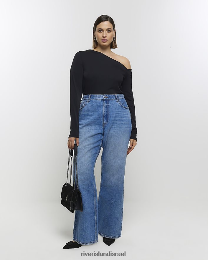 לבוש River Island פלוס חלק עליון עם שרוול ארוך מחוץ לכתף שָׁחוֹר נשים BDZ4085039