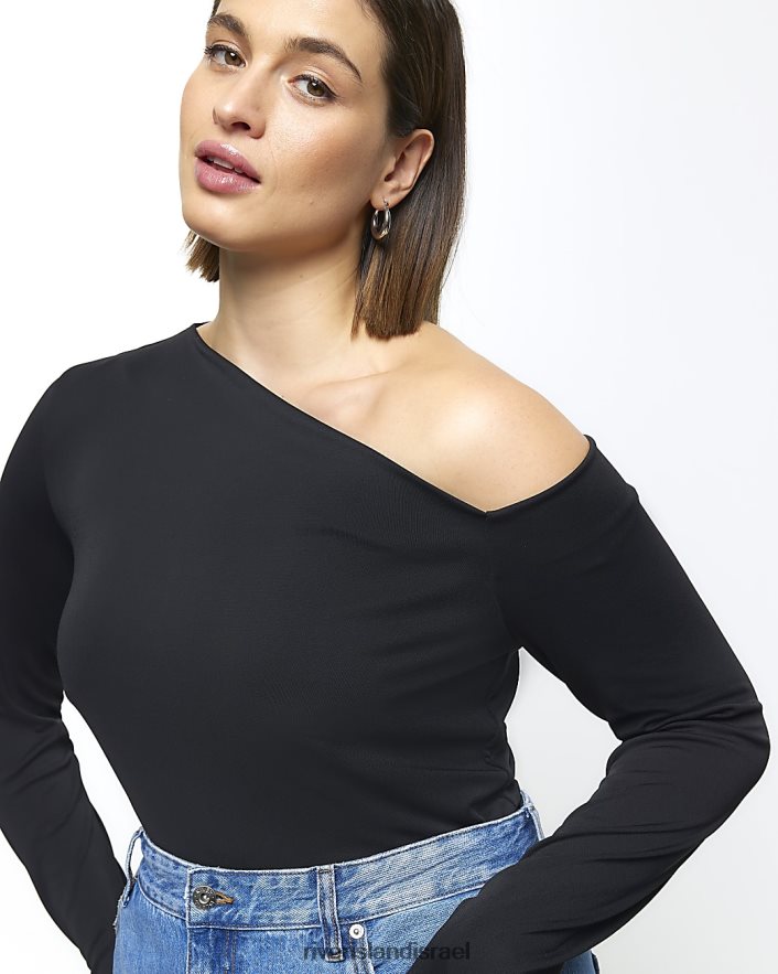 לבוש River Island פלוס חלק עליון עם שרוול ארוך מחוץ לכתף שָׁחוֹר נשים BDZ4085039