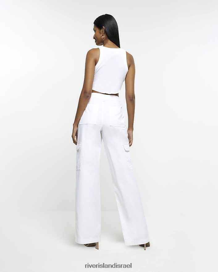 לבוש River Island מכנסי משא לבן נשים BDZ408503