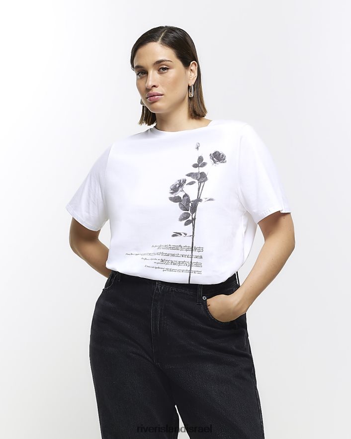 לבוש River Island בתוספת חולצת טריקו גרפית פרחונית לבן נשים BDZ4085040