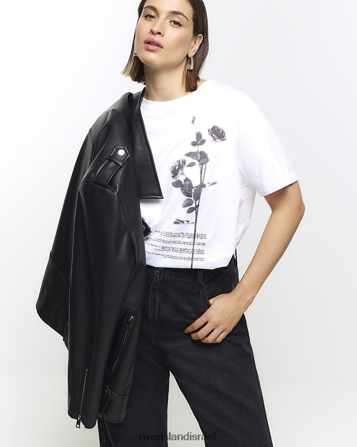 לבוש River Island בתוספת חולצת טריקו גרפית פרחונית לבן נשים BDZ4085040