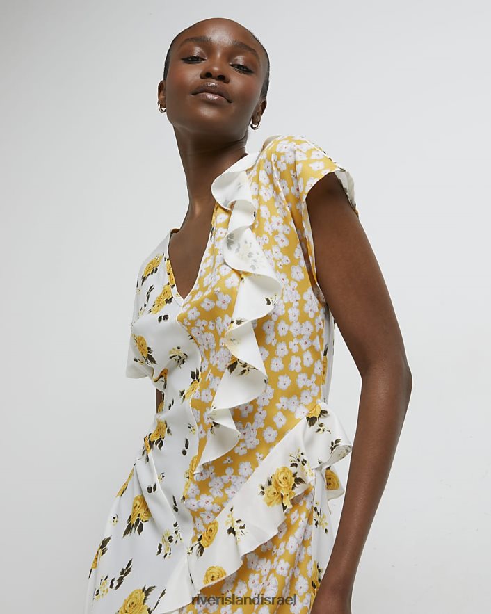 לבוש River Island שמלת מקסי פרחונית צהוב נשים BDZ4085045