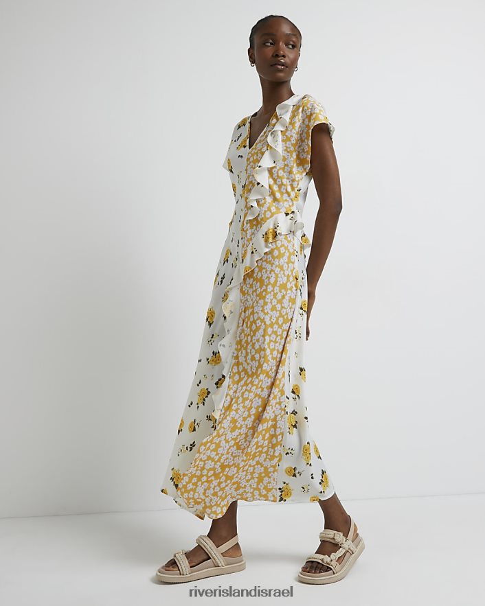 לבוש River Island שמלת מקסי פרחונית צהוב נשים BDZ4085045
