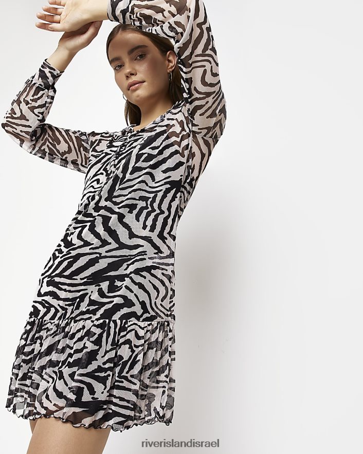 לבוש River Island שמלת מיני חולצה בהדפס בעלי חיים שָׁחוֹר נשים BDZ4085047