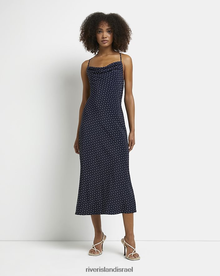 לבוש River Island שמלת מידי מנוקד סאטן חיל הים נשים BDZ4085055