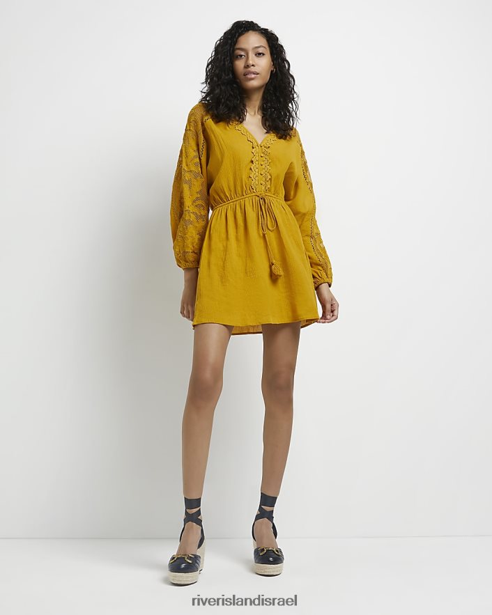 לבוש River Island שמלת מיני סקייטר עם עיטור תחרה תפוז נשים BDZ4085060