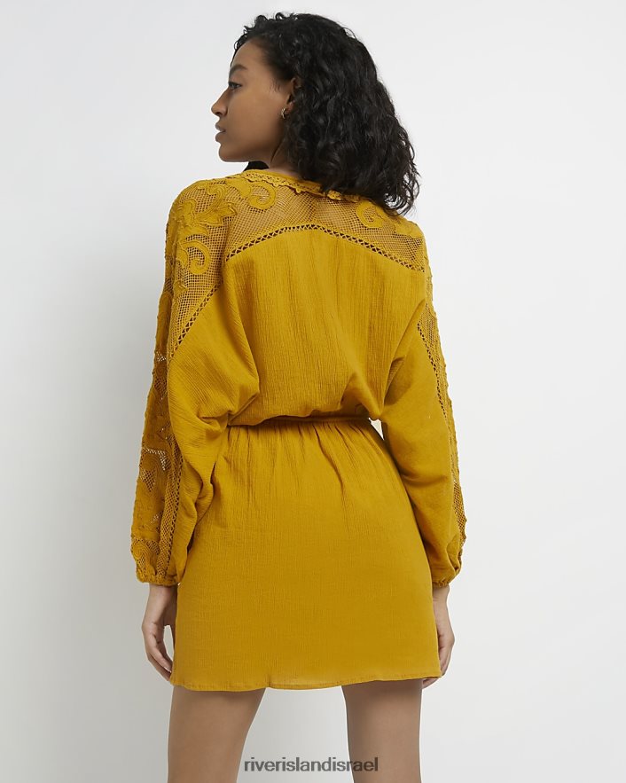 לבוש River Island שמלת מיני סקייטר עם עיטור תחרה תפוז נשים BDZ4085060