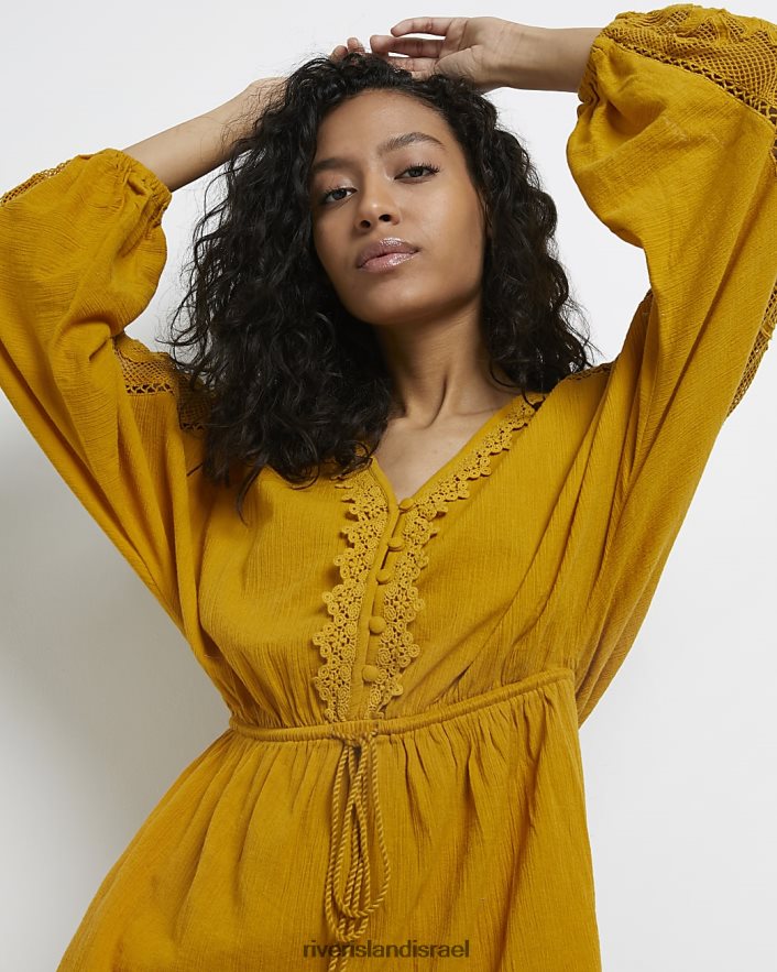 לבוש River Island שמלת מיני סקייטר עם עיטור תחרה תפוז נשים BDZ4085060