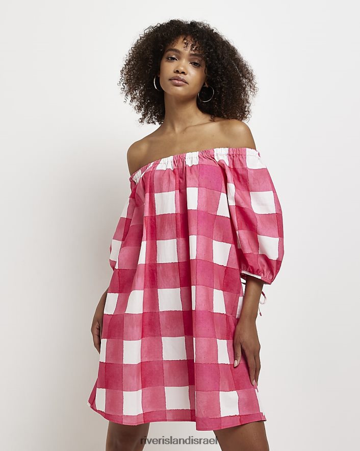לבוש River Island שמלת מיני ג'ינגהם ברדו וָרוֹד נשים BDZ4085063