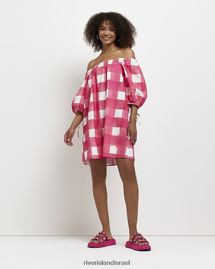 לבוש River Island שמלת מיני ג'ינגהם ברדו וָרוֹד נשים BDZ4085063