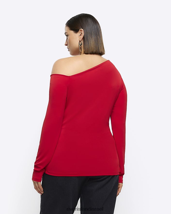 לבוש River Island פלוס חלק עליון עם שרוול ארוך מחוץ לכתף אָדוֹם נשים BDZ4085068