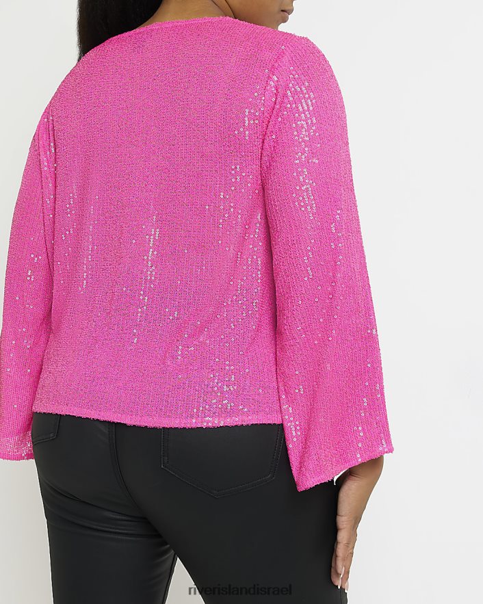 לבוש River Island בתוספת חולצת נצנצים וָרוֹד נשים BDZ4085069