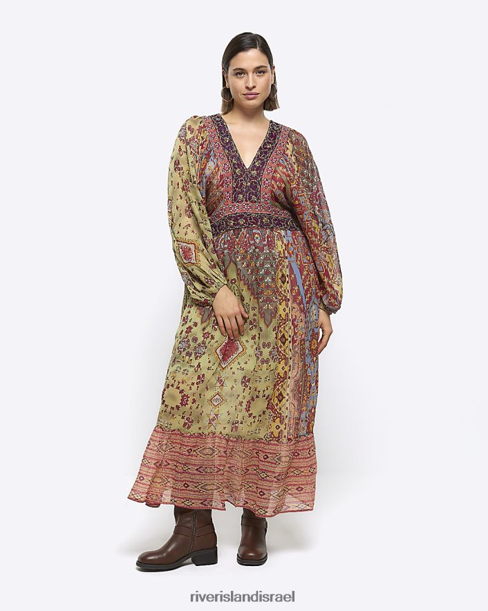 לבוש River Island בתוספת שמלת מקסי פייזלי וָרוֹד נשים BDZ4085075
