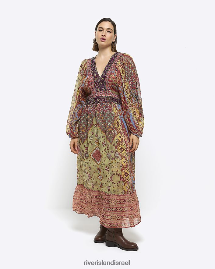 לבוש River Island בתוספת שמלת מקסי פייזלי וָרוֹד נשים BDZ4085075