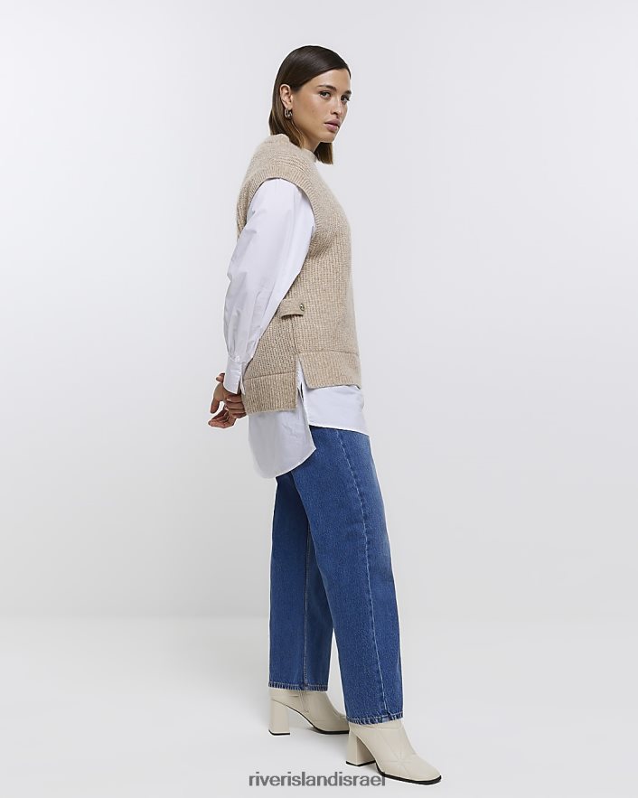 לבוש River Island בתוספת מגשר היברידי סרוג בז' נשים BDZ4085079
