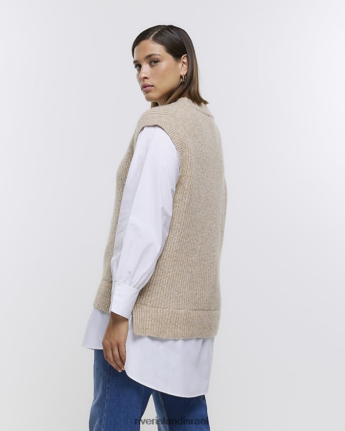 לבוש River Island בתוספת מגשר היברידי סרוג בז' נשים BDZ4085079
