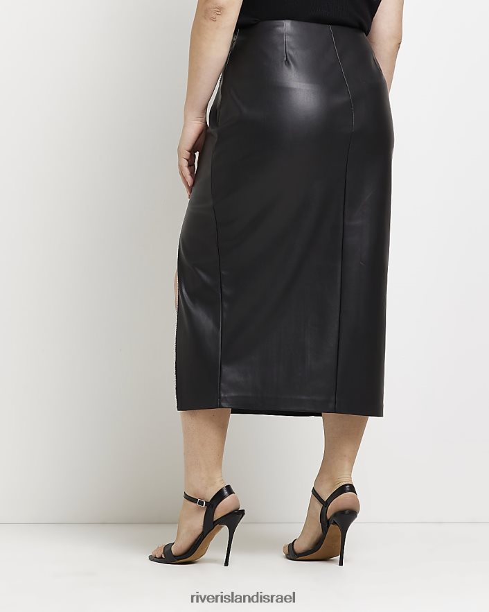 לבוש River Island בתוספת חצאית מידי דמוי עור יהלומי שָׁחוֹר נשים BDZ4085080