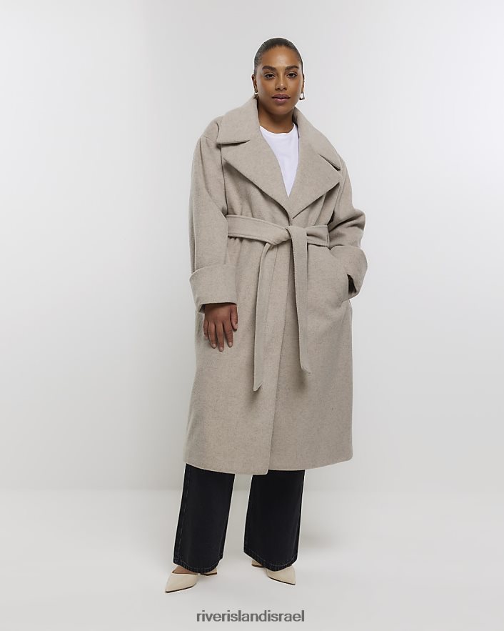 לבוש River Island בתוספת מעיל חלוק חגורה בז' נשים BDZ4085088