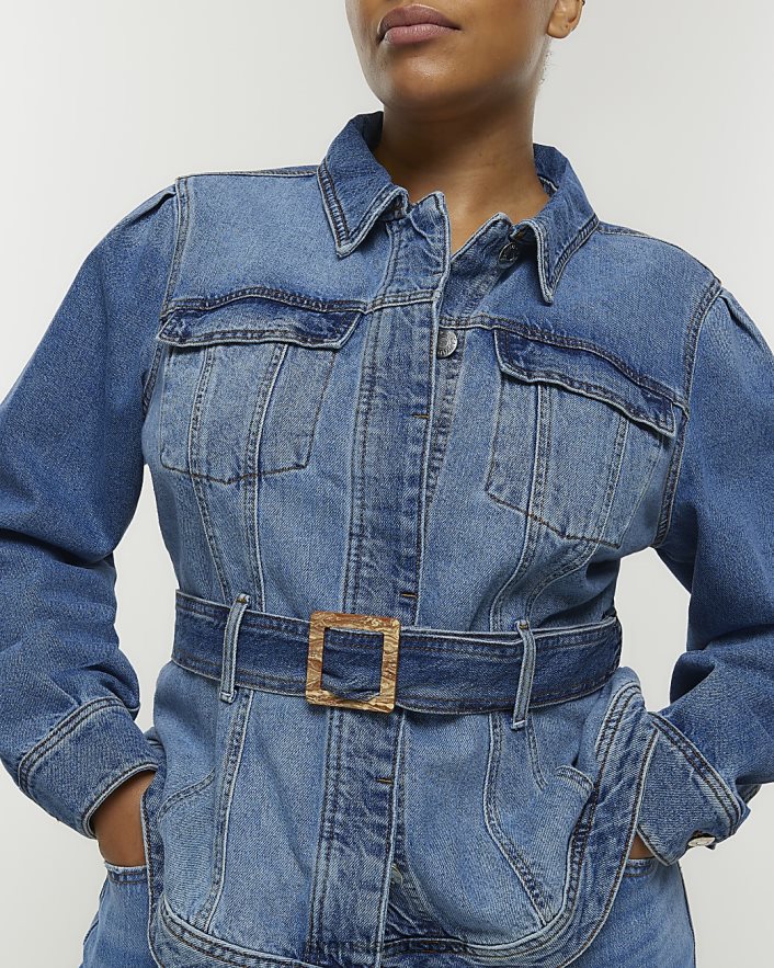 לבוש River Island בתוספת ז'קט ג'ינס עם חגורה כְּחוֹל נשים BDZ4085090