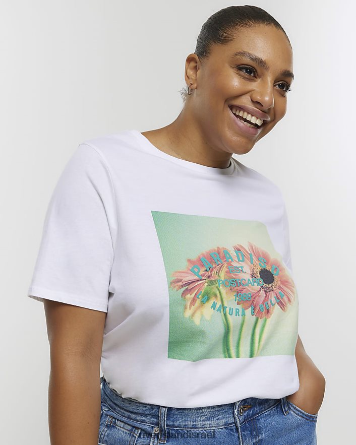 לבוש River Island בתוספת הדפס גרפי של פרחים לבן נשים BDZ4085101