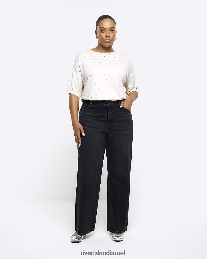 לבוש River Island בתוספת חולצת טי יהלומים קרם נשים BDZ4085104