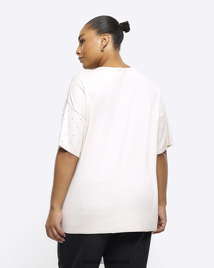 לבוש River Island בתוספת חולצת טי יהלומים קרם נשים BDZ4085104