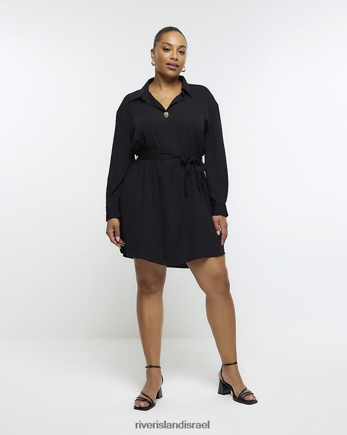 לבוש River Island בתוספת שמלת חולצה מיני חגורה שָׁחוֹר נשים BDZ4085105