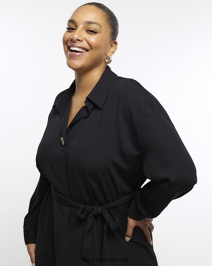 לבוש River Island בתוספת שמלת חולצה מיני חגורה שָׁחוֹר נשים BDZ4085105