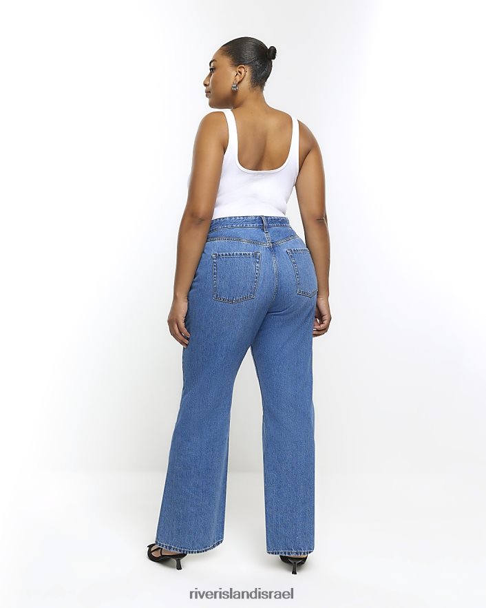 לבוש River Island בתוספת ג'ינס ישר בגזרה גבוהה כְּחוֹל נשים BDZ4085109