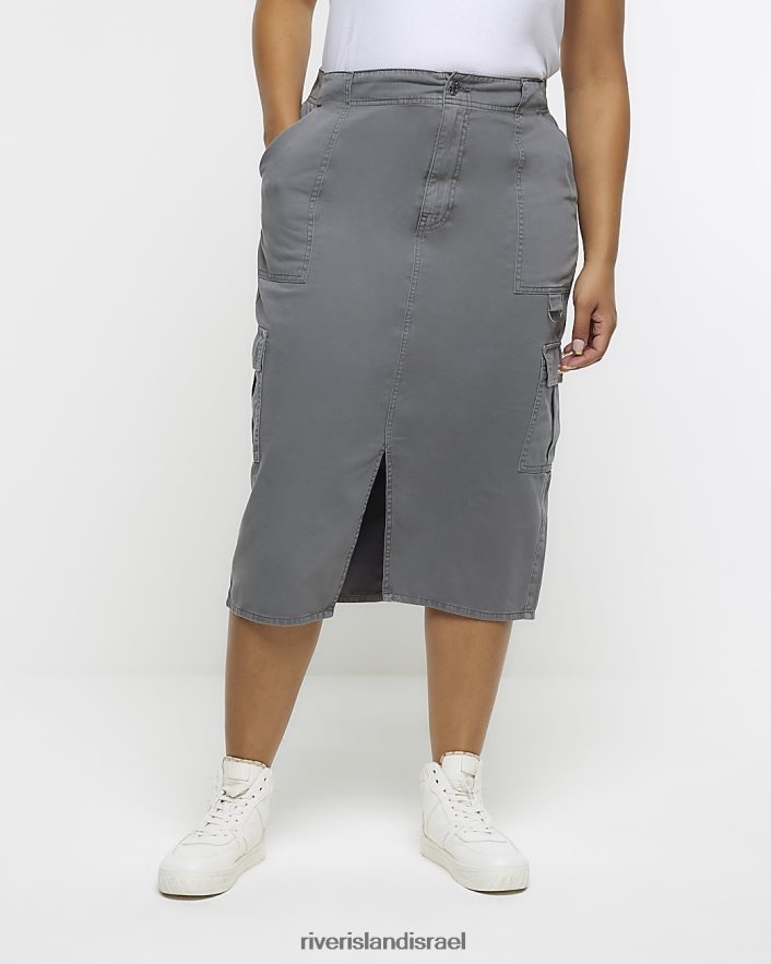 לבוש River Island בתוספת חצאית מידי מטען אפור נשים BDZ4085113