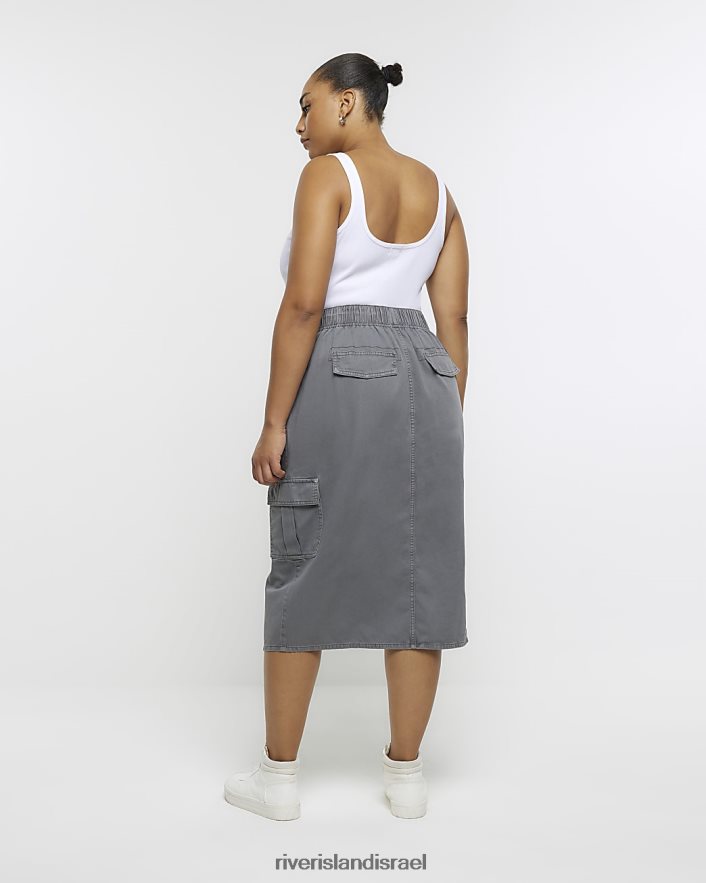 לבוש River Island בתוספת חצאית מידי מטען אפור נשים BDZ4085113