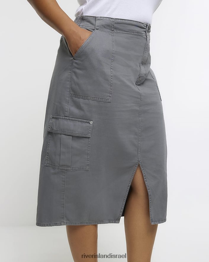 לבוש River Island בתוספת חצאית מידי מטען אפור נשים BDZ4085113