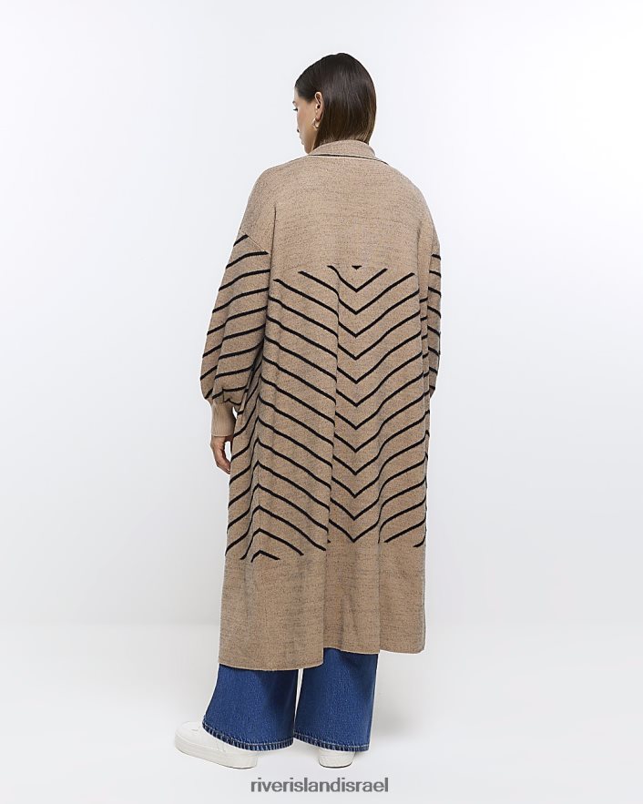 לבוש River Island קרדיגן ארוך קו בתוספת פסים בז' נשים BDZ4085118