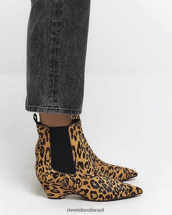 הַנעָלָה River Island מגפי עור עם הדפס חיות חתלתול חום נשים BDZ408511