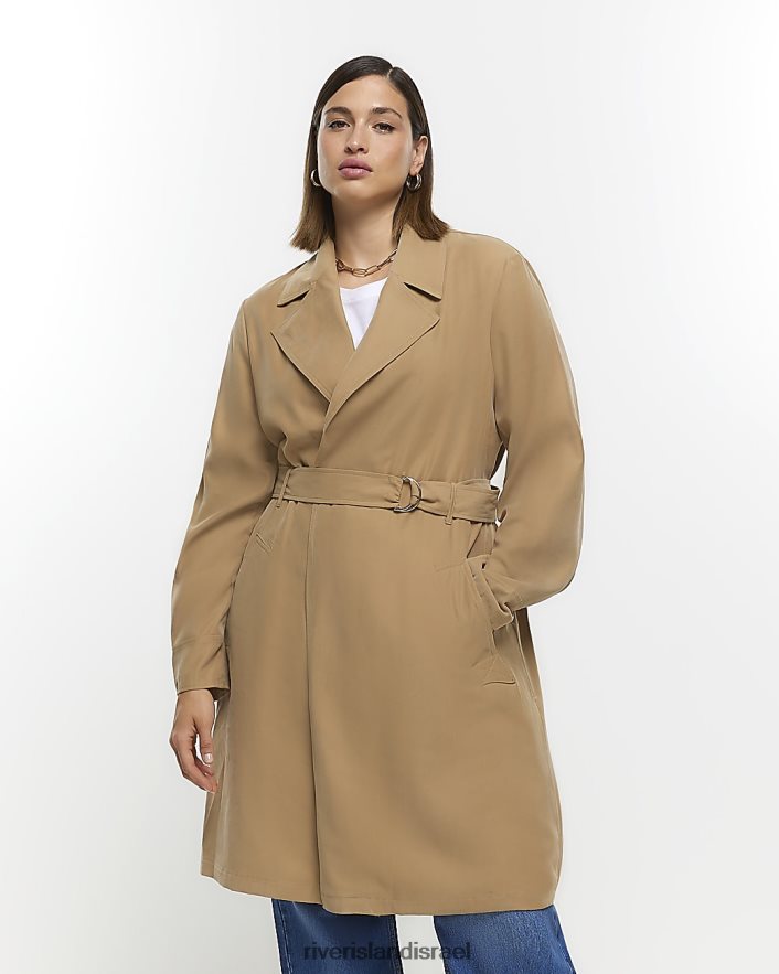 לבוש River Island בתוספת מעיל טרנץ' ארוכות בז' נשים BDZ4085123