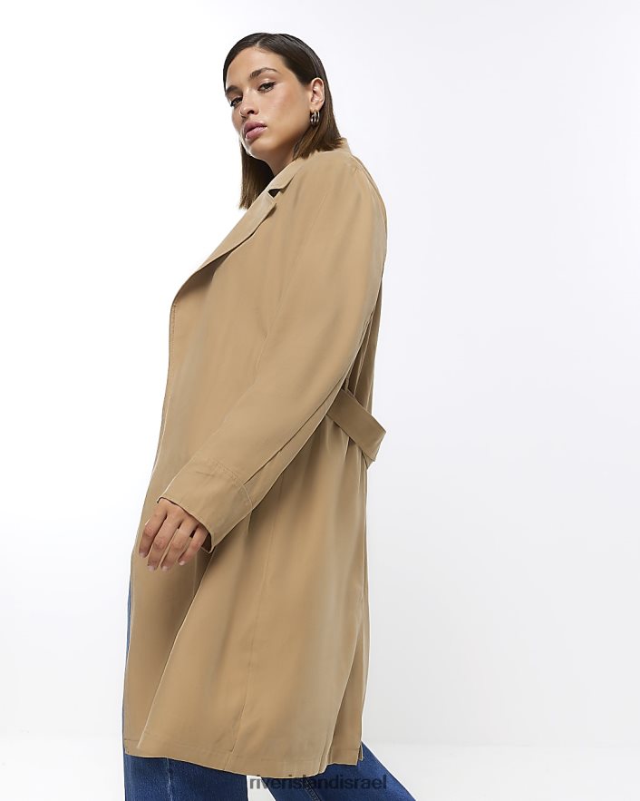 לבוש River Island בתוספת מעיל טרנץ' ארוכות בז' נשים BDZ4085123