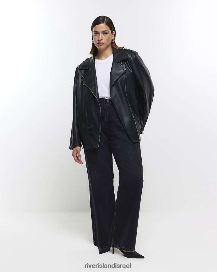 לבוש River Island בתוספת ז'קט אוברסייז מעור מלאכותי שָׁחוֹר נשים BDZ4085125