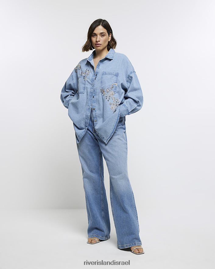 לבוש River Island בתוספת חולצה מעוטרת עם שרוולים ארוכים כְּחוֹל נשים BDZ4085127