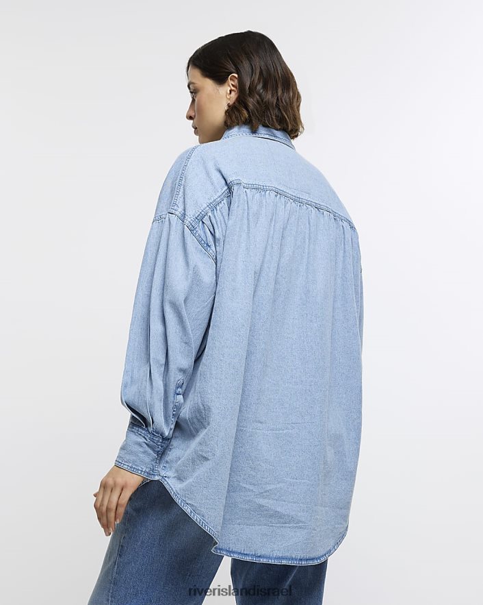 לבוש River Island בתוספת חולצה מעוטרת עם שרוולים ארוכים כְּחוֹל נשים BDZ4085127