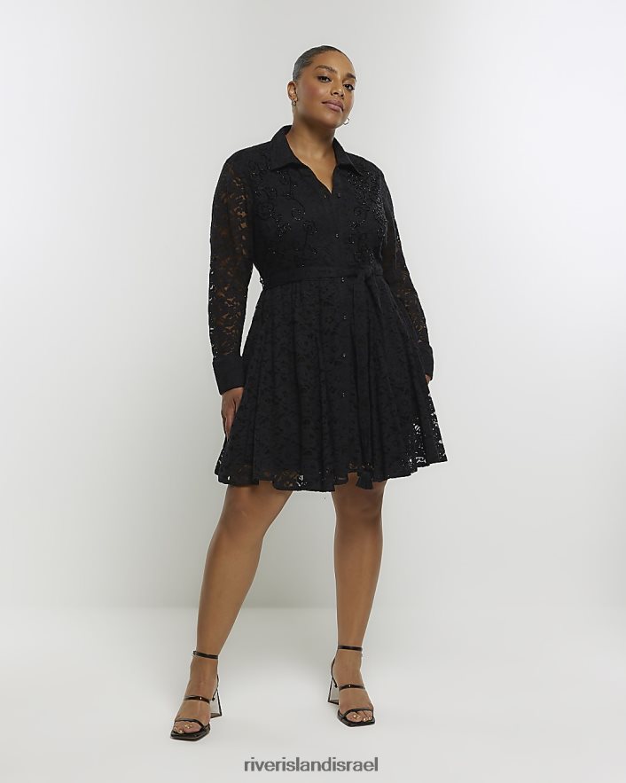 לבוש River Island בתוספת שמלת חולצת מיני עם חרוזים תחרה שָׁחוֹר נשים BDZ4085136