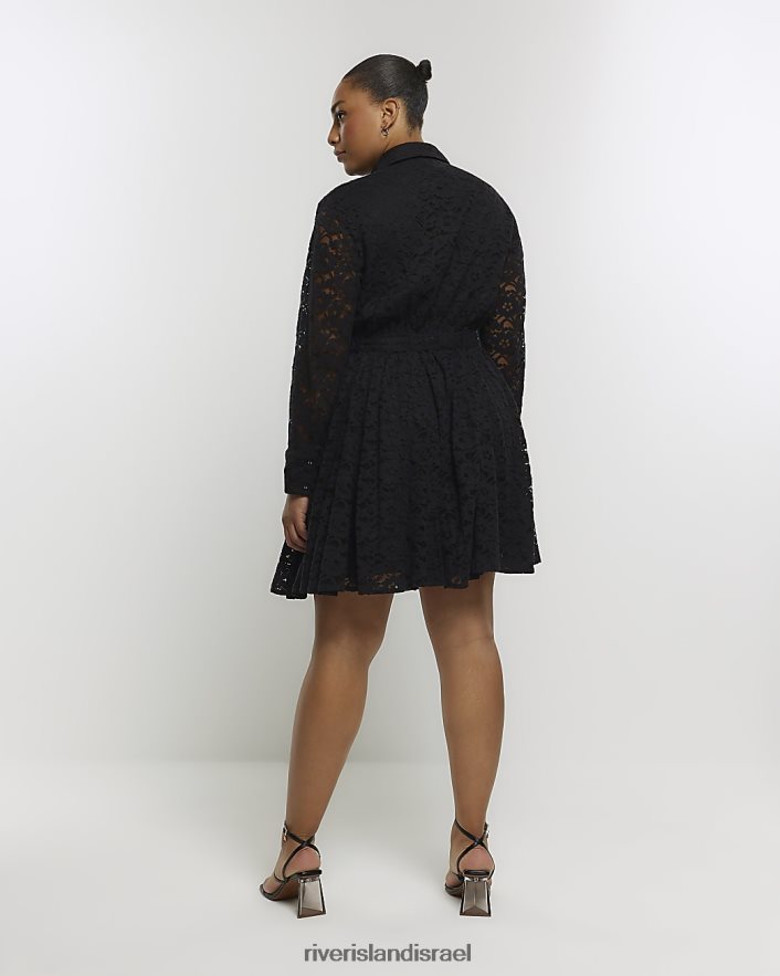 לבוש River Island בתוספת שמלת חולצת מיני עם חרוזים תחרה שָׁחוֹר נשים BDZ4085136