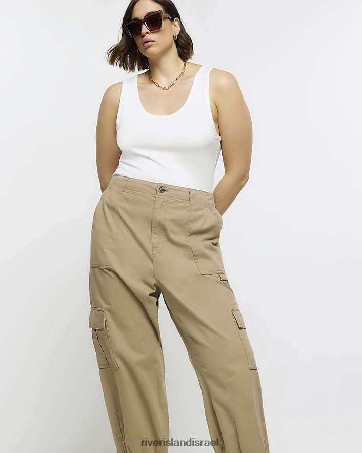 לבוש River Island בתוספת מכנסי מטען עם רוכסן בז' נשים BDZ4085139